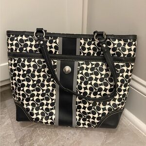 Coach Chelsea Signature Heritage Black and White Striped Women's Bag